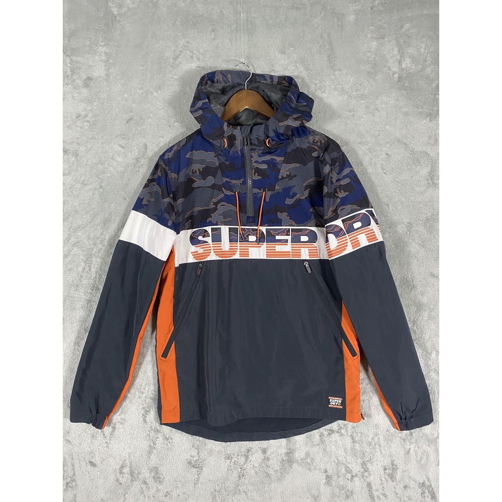 Superdry Jacket Mens Medium Blue Orange Camo Half Zip Pullover Hooded Worldwide